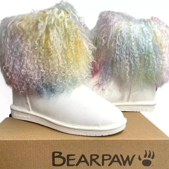 Bearpaw Boo Tie Dye Shearling Wool Curly Lamb Fur Mongolian Sherpa Boots 10 - Picture 5 of 11